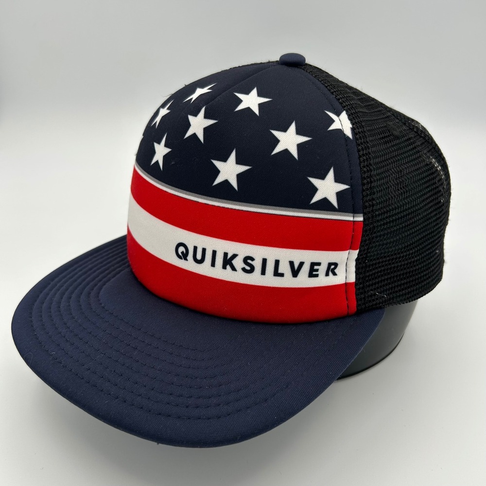 Quiksilver Trucker Hat Americana Mens OSFM Navy Blue Stars Stripes Surf Skate